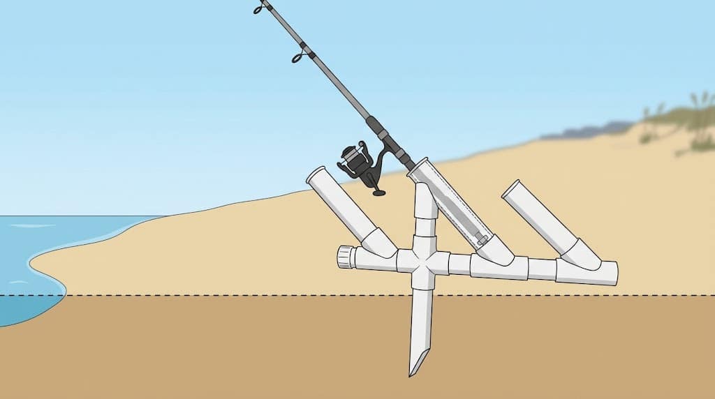 How to Make Surf Fishing Rod Holder - Easy DIY Guide 3 Correct depth and rod angle for a DIY surf fishing rod holder in beach sand