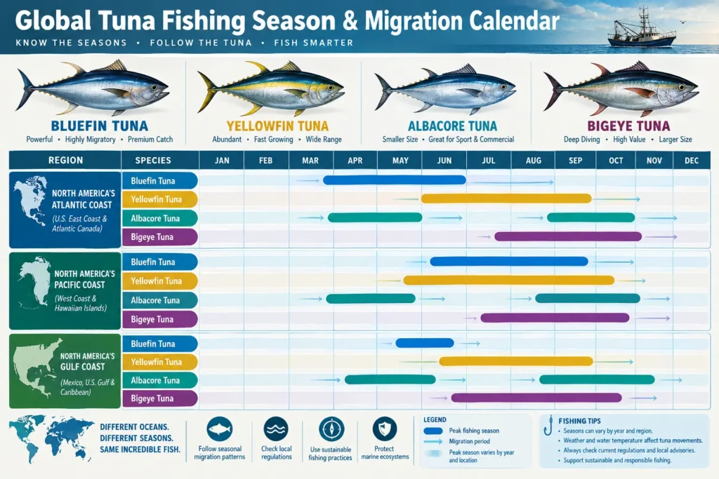 Tuna Fishing Season - Best Months, Locations & Techniques 1 Global Tuna Fishing Season & Migration Calendar