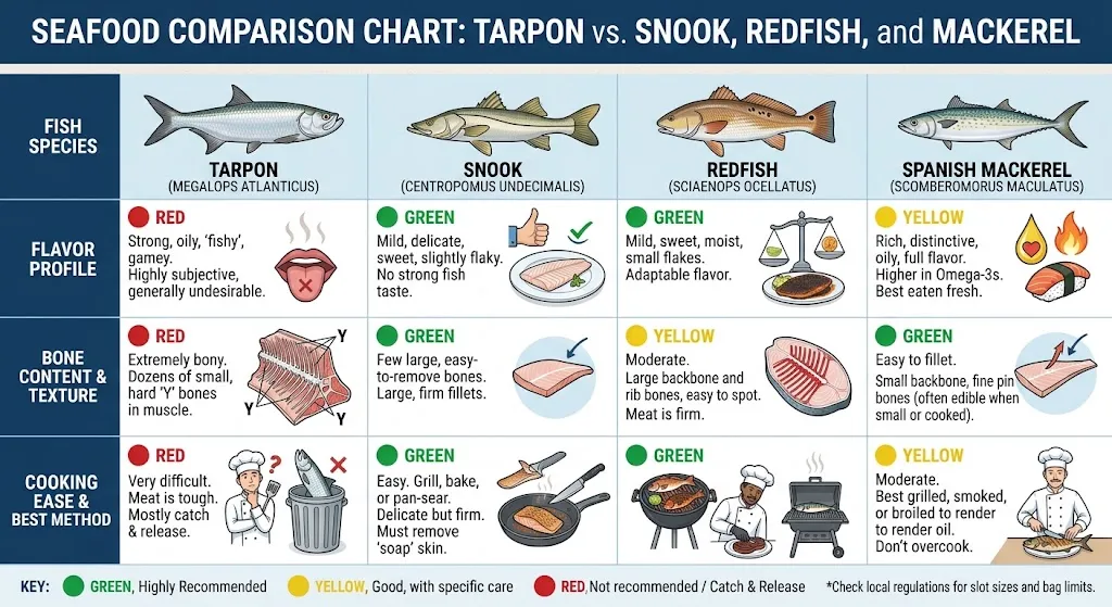 Can You Eat Tarpon Fish? Taste, Bones & Safety Explained 2 How Does Tarpon Compare to Snook, Redfish, and Mackerel