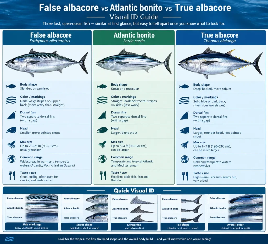 atlantic bonito vs false albacore chart guide