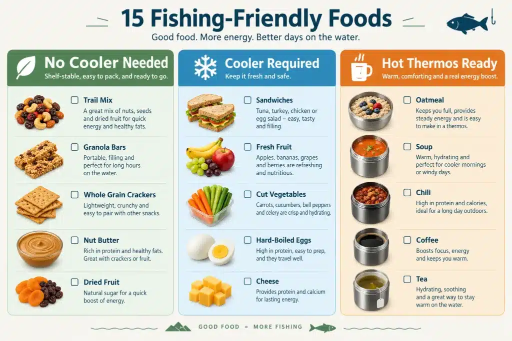 What to Eat While Fishing? 15 Easy Snacks & Meal Ideas 1 friendly fishing trip food list
