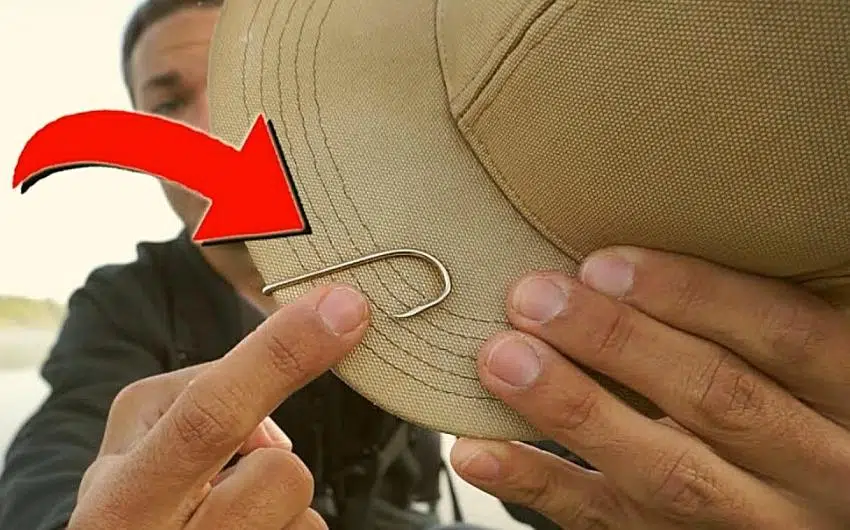 how to put a fishing hook on a hat