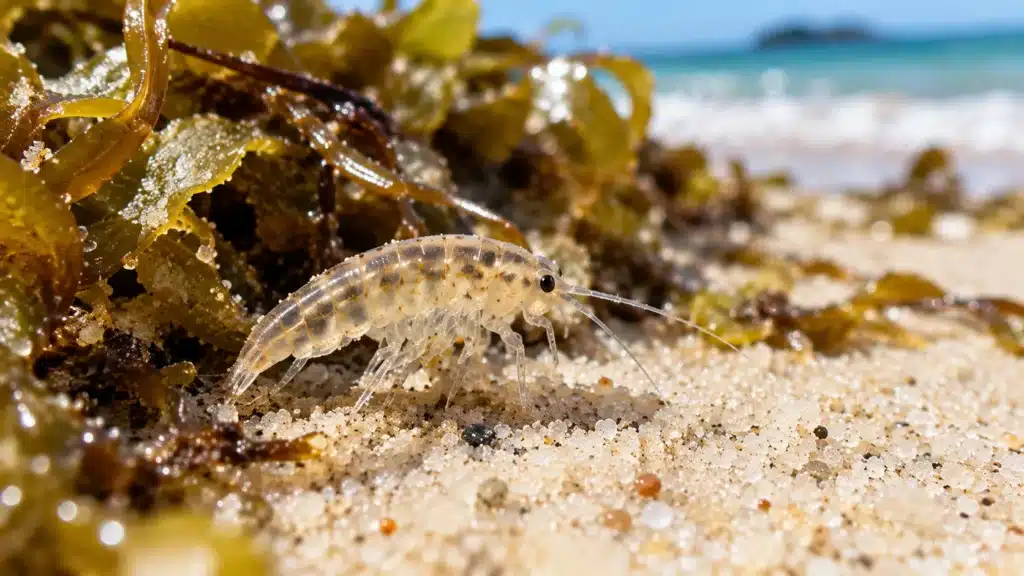 Are There Sand Fleas in Hawaii? Risks, and How to Stay Safe 2 Close up of a harmless Hawaiian beach hopper crustacean on the sand