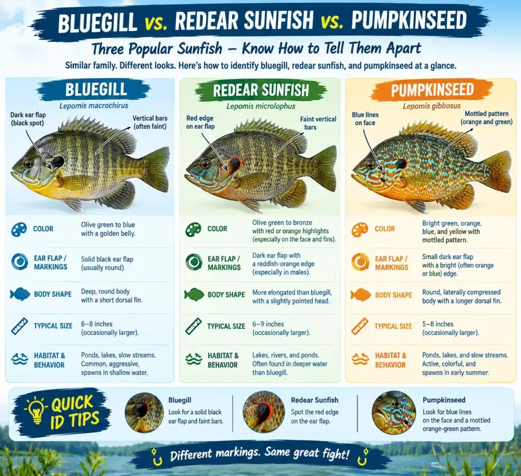 Bluegill vs. Redear Sunfish vs. Pumpkinseed