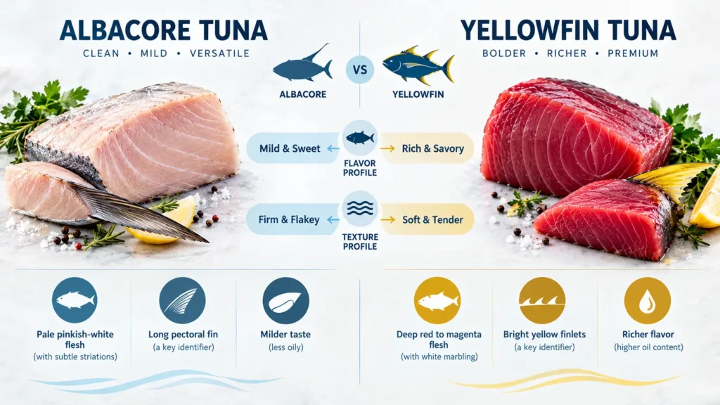 Albacore vs Yellowfin Tuna - 7 Key Differences Explained 2 Albacore vs Yellowfin Tuna Taste and Texture