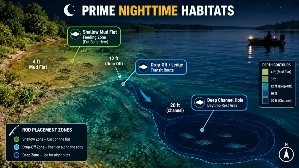 Where to find Catfish at night