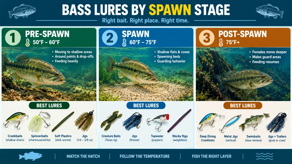 When Do Largemouth Bass Spawn? Timing, Temps & Tips 5 the Best Lures for Pre Spawn, Spawn, and Post Spawn Bass